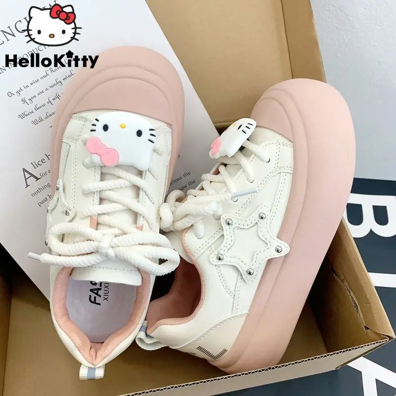 Sanrio Hello Kitty Star Thick Sole Shoes Women Kawaii College Style Sneakers Y2k Girl Versatile Board Shoes Summer Casual Shoes