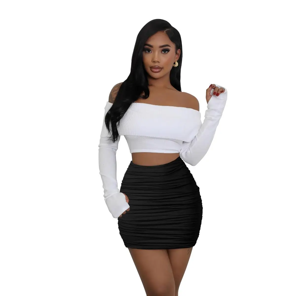 

Double Layered Pleated Skirt Tight Fit Polyester Fiber Busin Home Use mid Waist Design Batwing ape Spring 2025