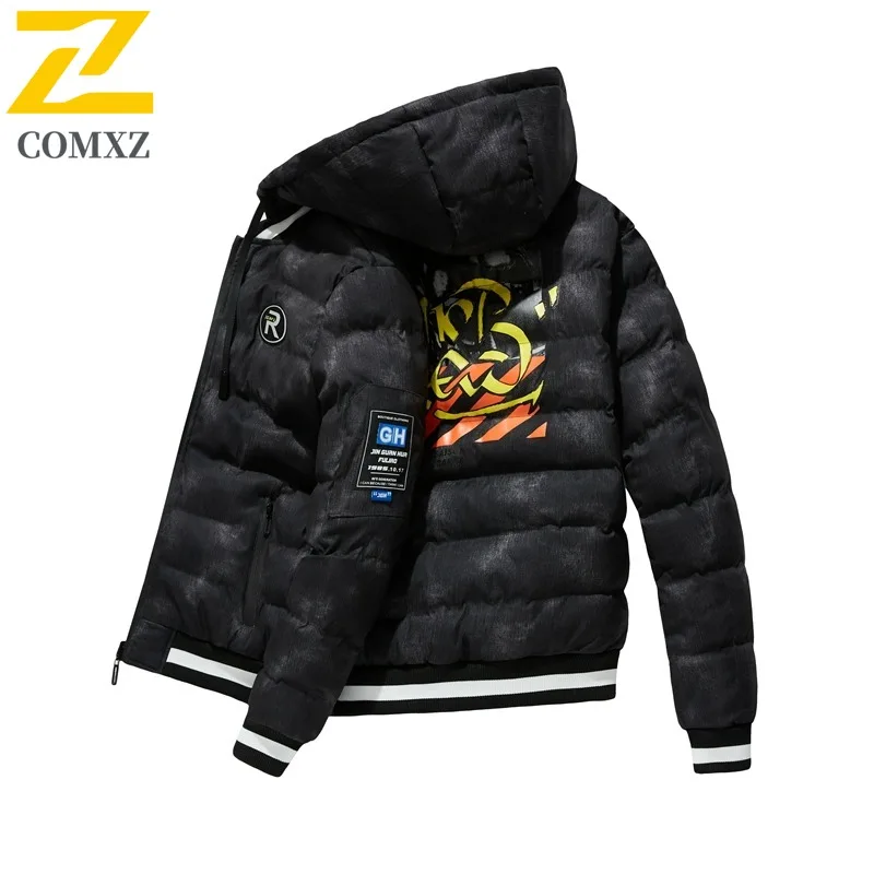 

COMXZ Мужская деловая стеганая куртка для отдыха с капюшоном, утолщенная теплая парка в корейском стиле, тонкое зимнее пальто с защитой от холода