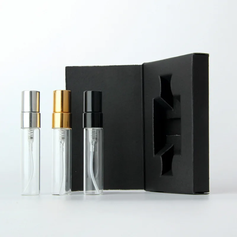 

50Pcs Perfume Bottle Transparent Spray Bottle with Paper Package Box Portable Perfume Bottles Sample Glass Bottle 3ml 5ml 10ml