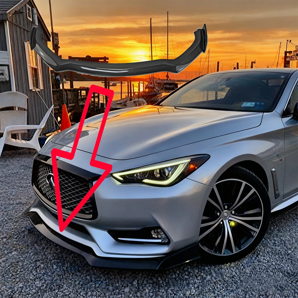 

V-образный диффузор переднего бампера из углеродного волокна для Infiniti Q60 CV37 (17 г.)