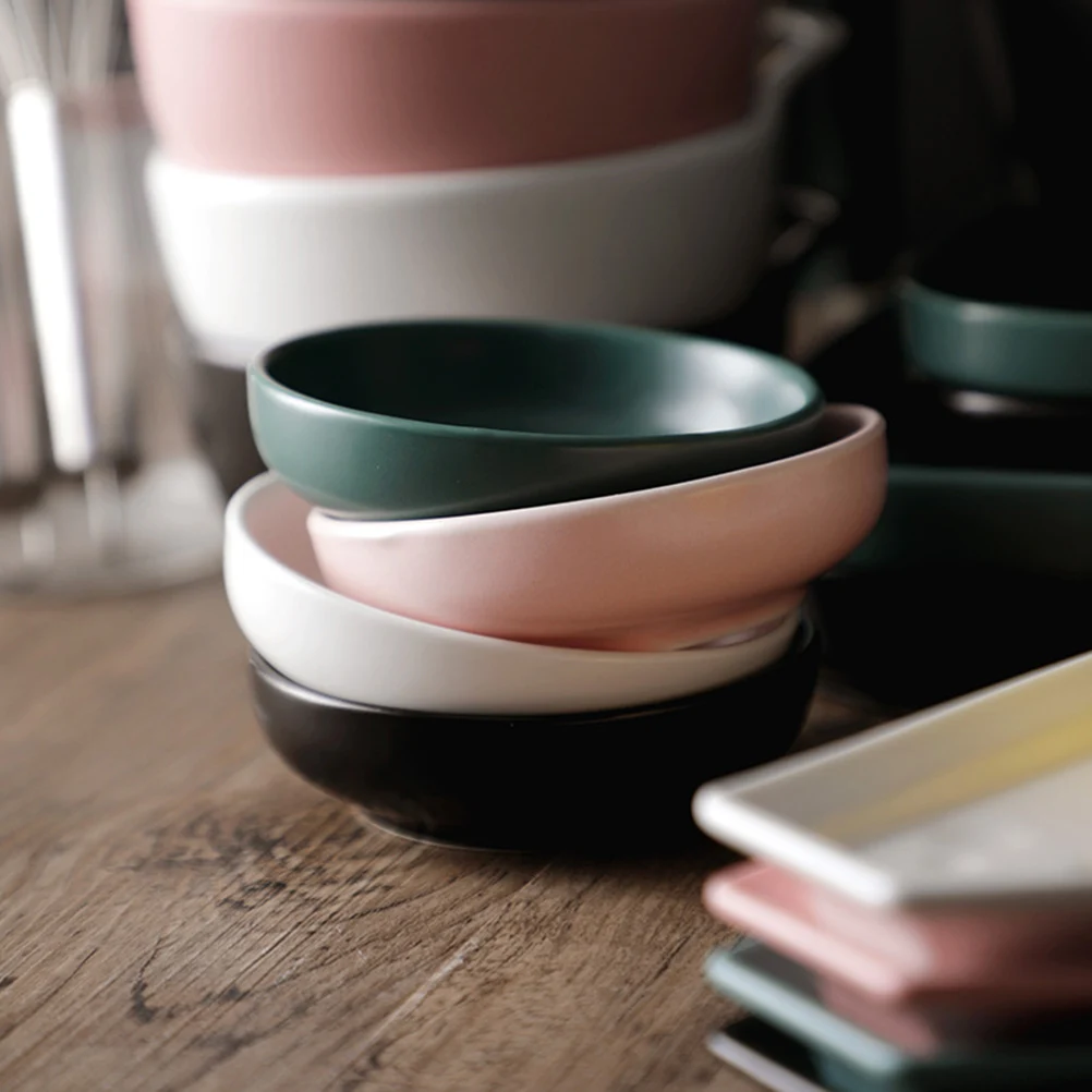 

3Pcs Ceramic Seasoning Dish Unique Design Stylish Sauce Bowl for Condiments Oil Vinegar Sugar Appetizer Dessert Fruit Nuts