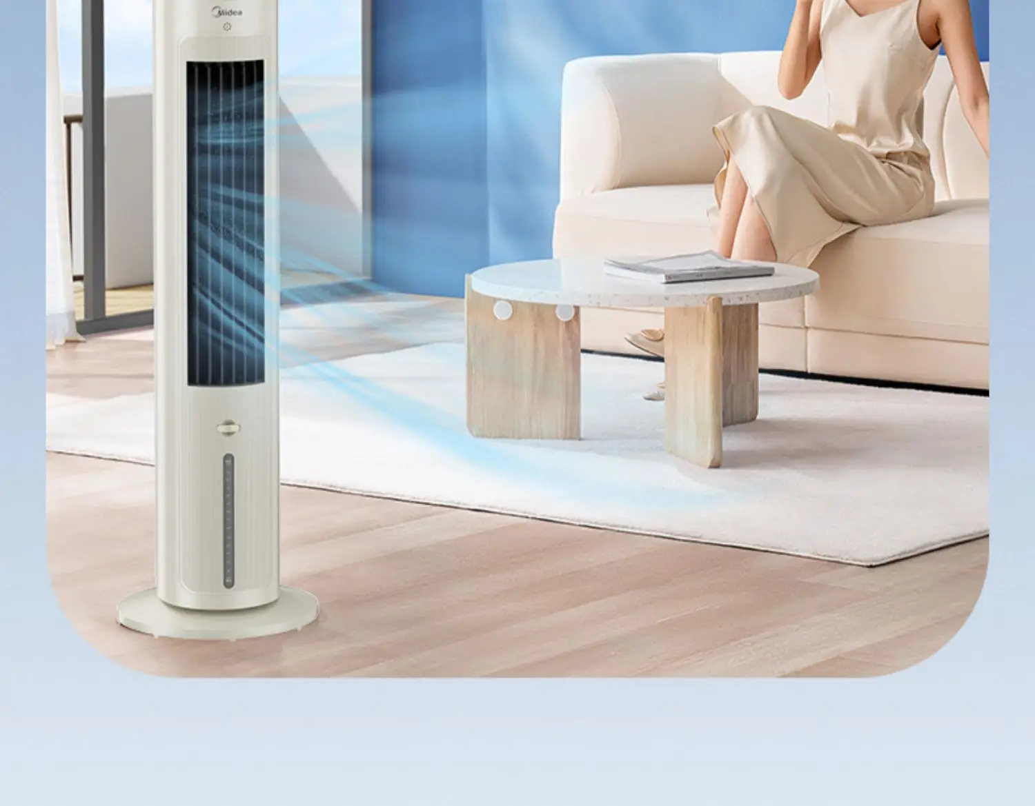 220V Midea Portable Cooler, Tower Fan with Water Cooling Function for Bedroom, Home and Office