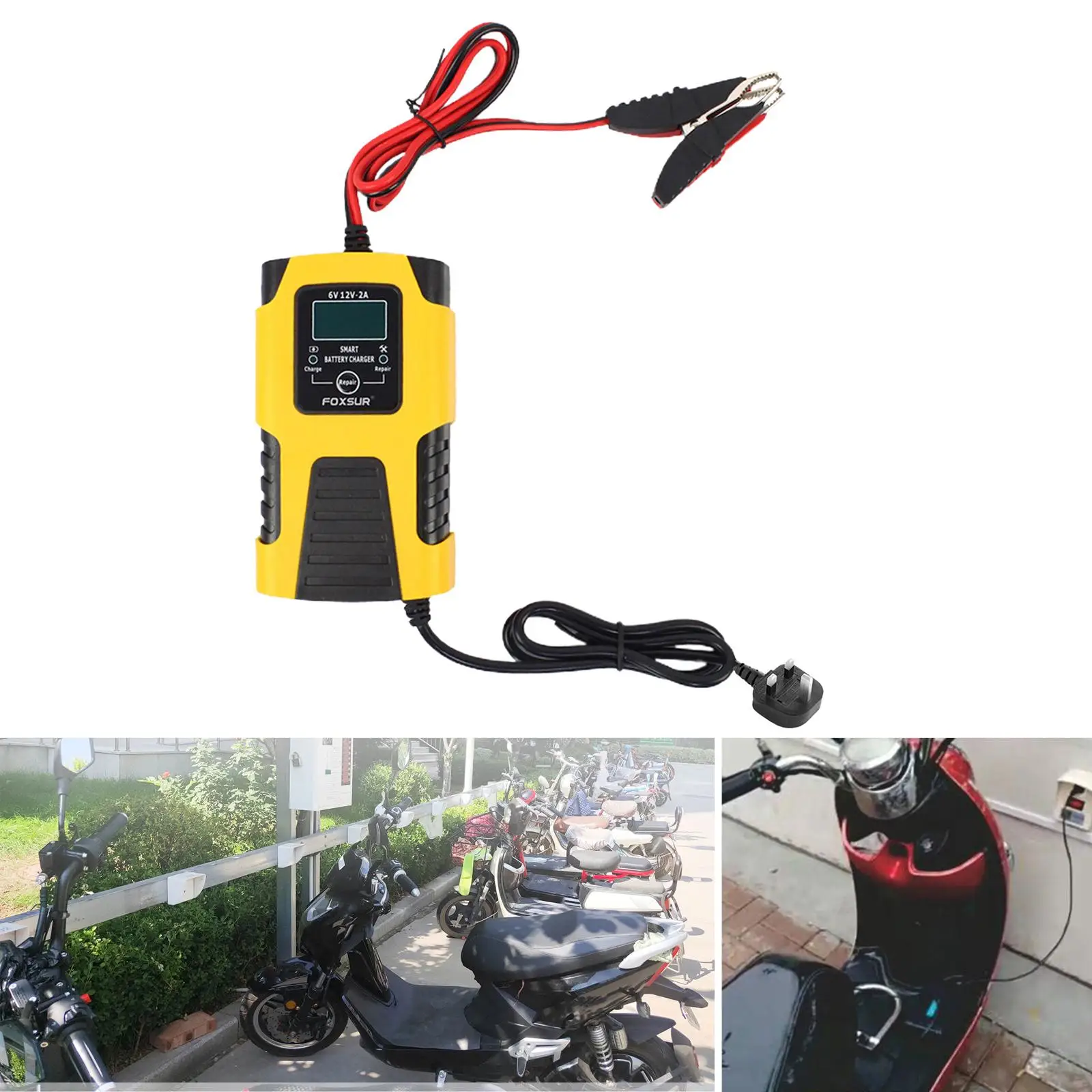 Automatic Battery Charger 6V 12V Battery Maintainer Temperature Compensation LCD Display Trickle Charger Fit for Motorbike