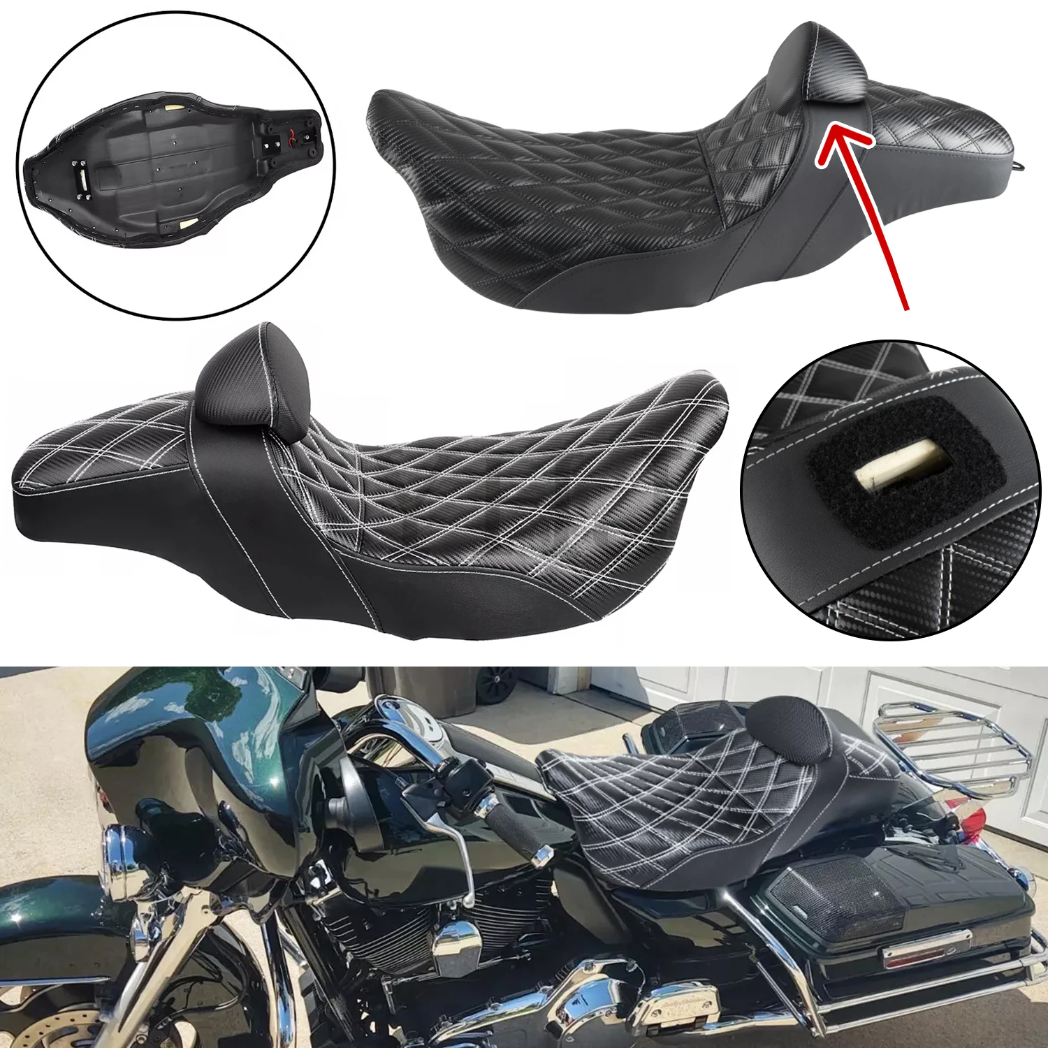 

For Harley Motorcycle Electra Street Road Glide Ultra Classic 08-23 Two Up Seat Driver Backrest Front Rear Driver Passenger Seat