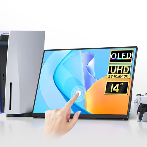 VCHANCE 14'' Oled 휴대용 모니터 터치 스크린(슬리브 백 포함) Macbook 게임용 노트북용 500nits Office 여행용 디스플레이 익스텐더