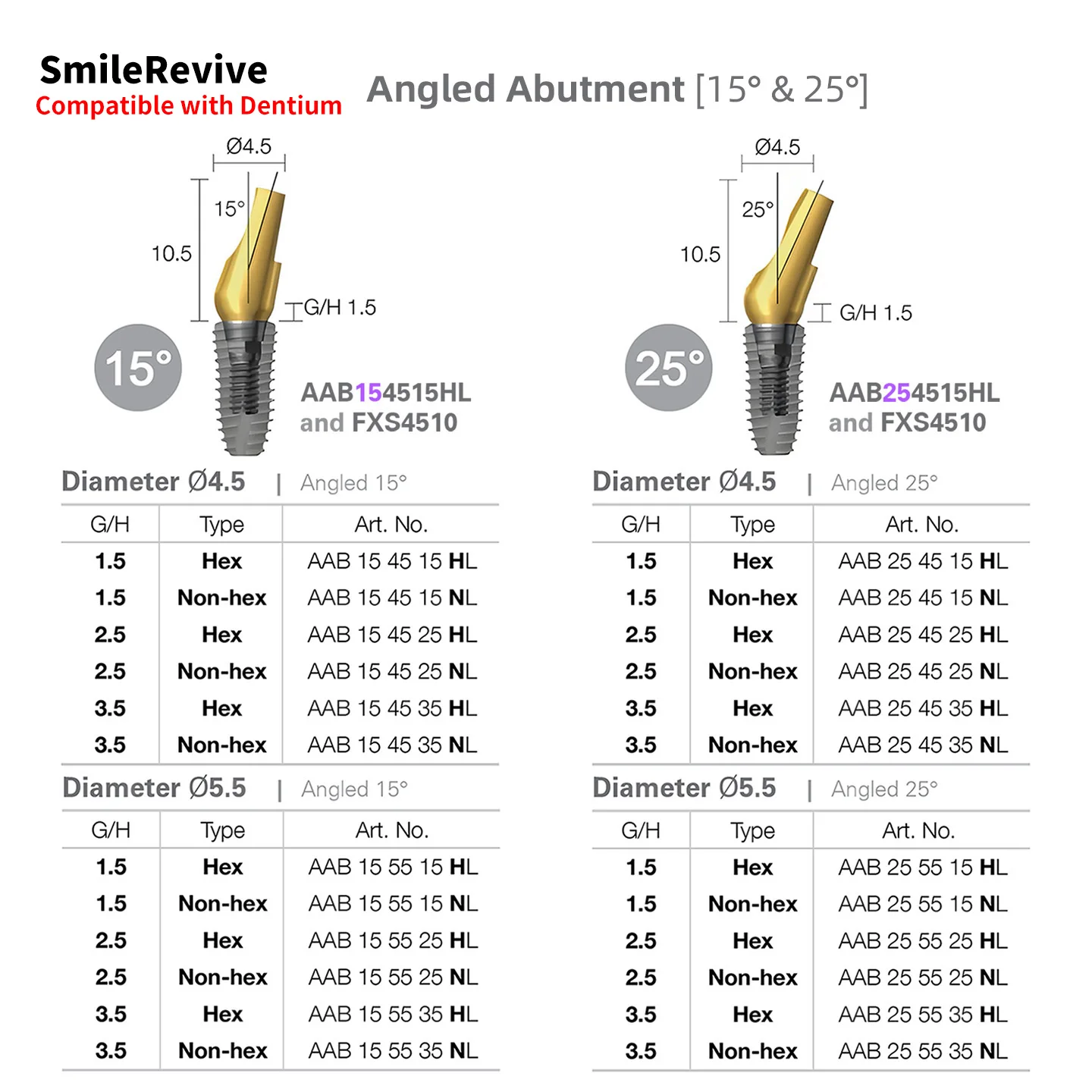 

SmileRevive Angled Abutment for Den Implants - Corrects Misaligned Titanium CNC Milled, 4.5mm/5.5mm