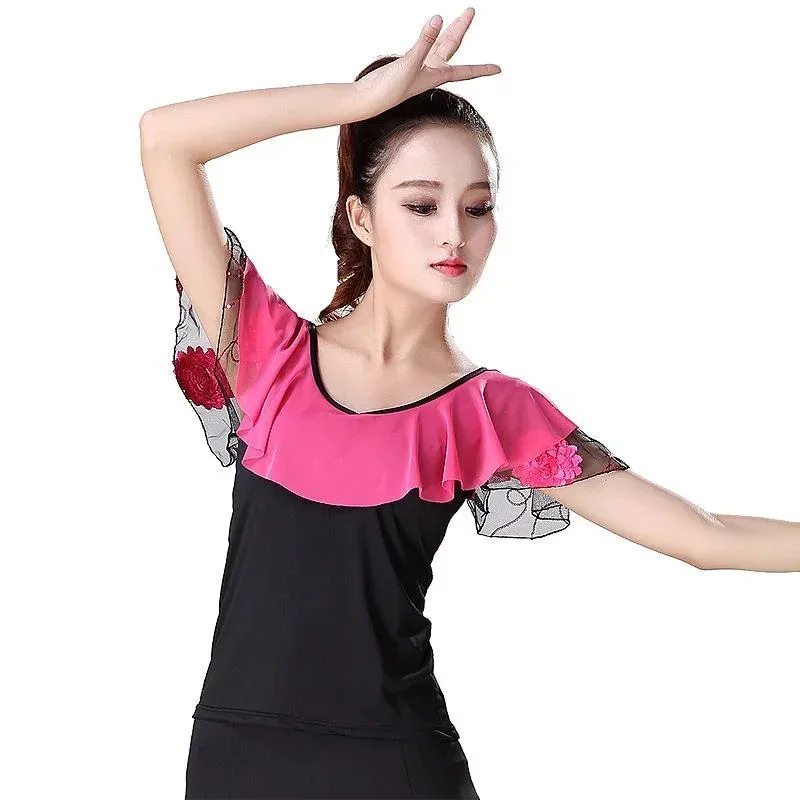 Nuevas tops de baile de Ballet, ropa latina para adultos y mujeres, nueva ropa de competición de rendimiento de manga corta, ropa de danza moderna TFGFB2025