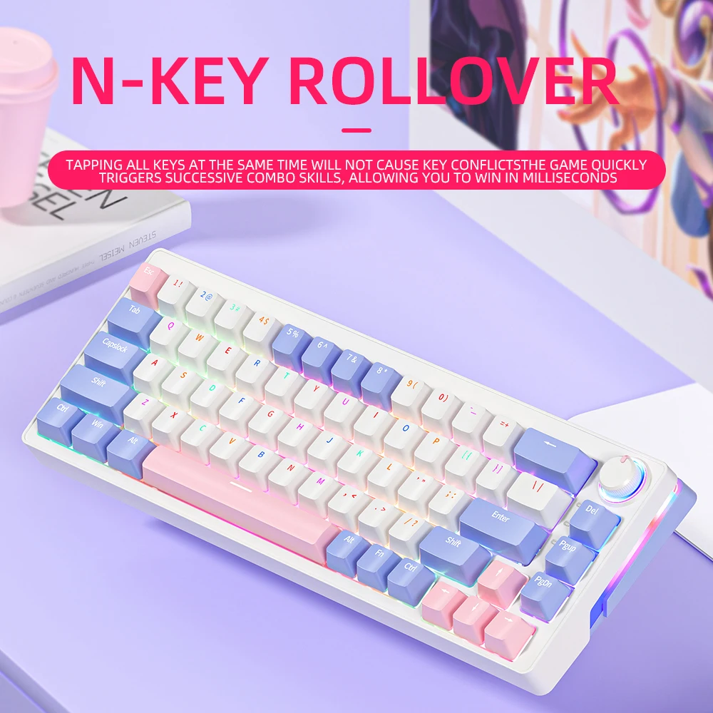 Imagem -05 - Zifiend Za68 Pro Teclado Mecânico para Jogos Botão Rgb Controle de Luz Modos sem Fio Bluetooth 2.4ghz 68 Teclas 65 Teclado