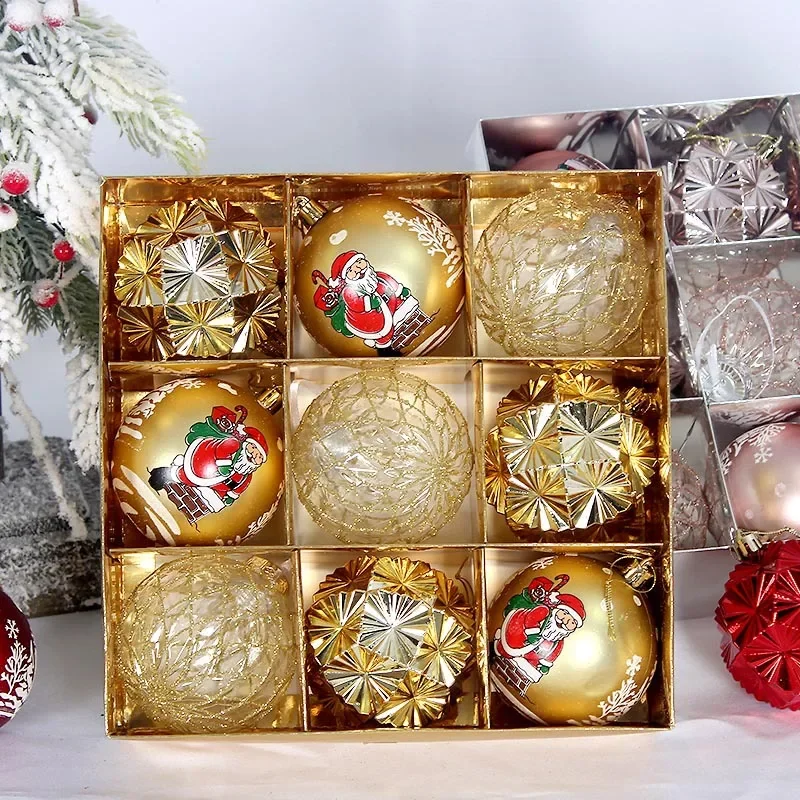 

Christmas ball 8cm9pcs boxed painted special-shaped decorative ball Christmas ornament pendant set