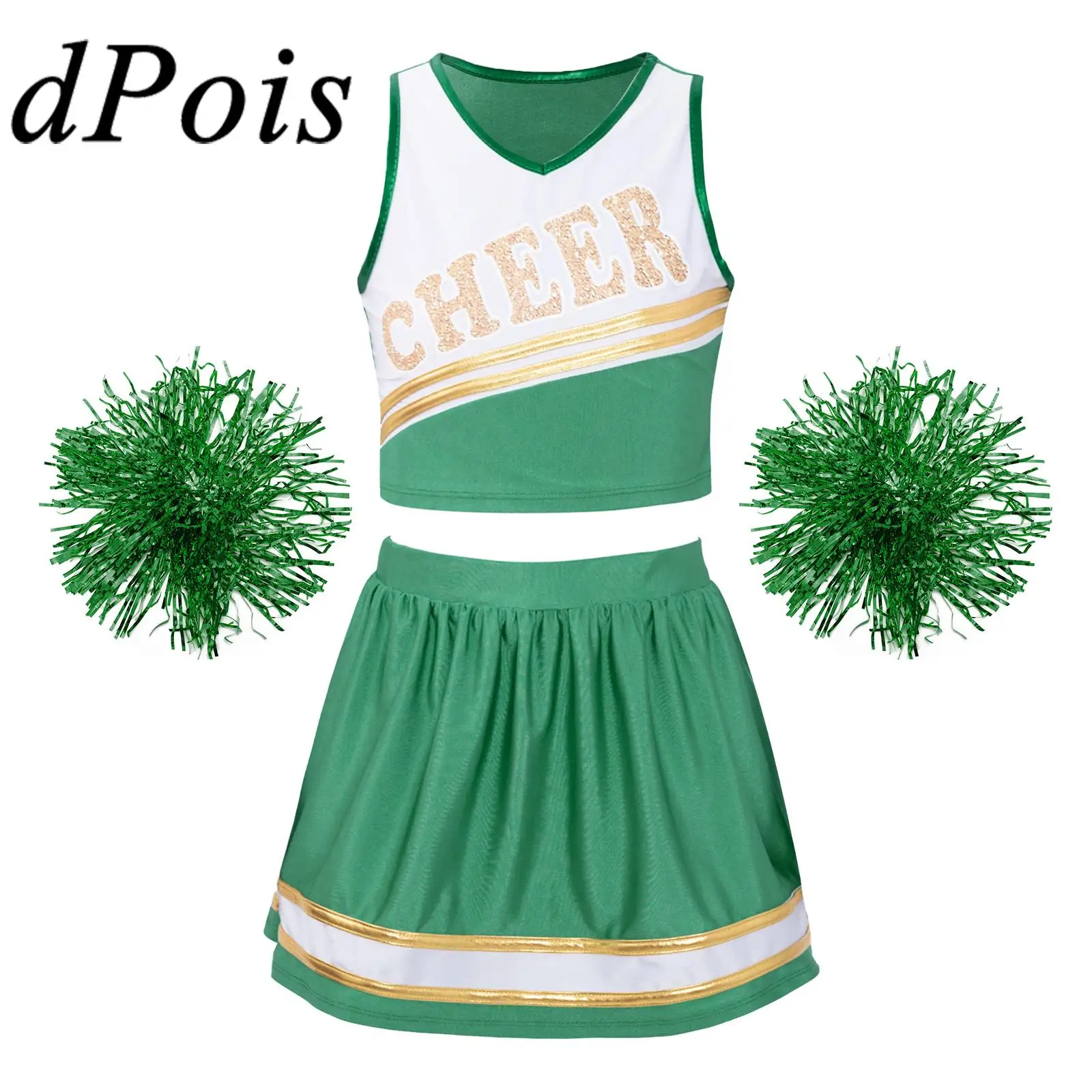 

Children Cheer Dance Outfits Flower Balls School Girls Cheerleader Uniforms Sets Kids Halloween Cosplay Cheerleading Costume