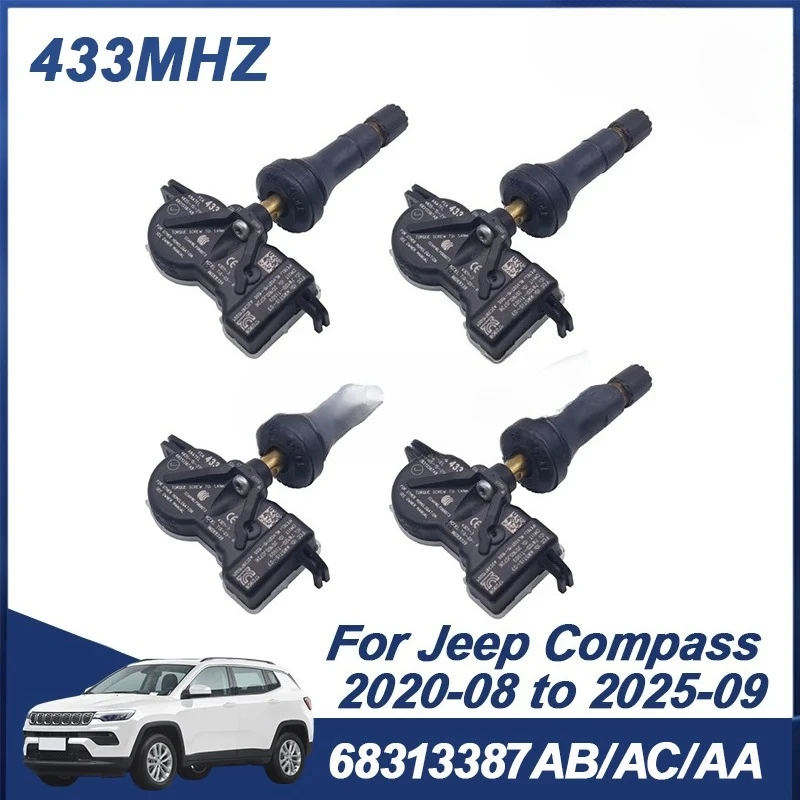 

1/4 шт. 433 МГц датчик давления в шинах TPMS для Jeep Compass 2020-2025, Grand Cherokee, Renegade 68313387AB 68313387AA 68313387AC