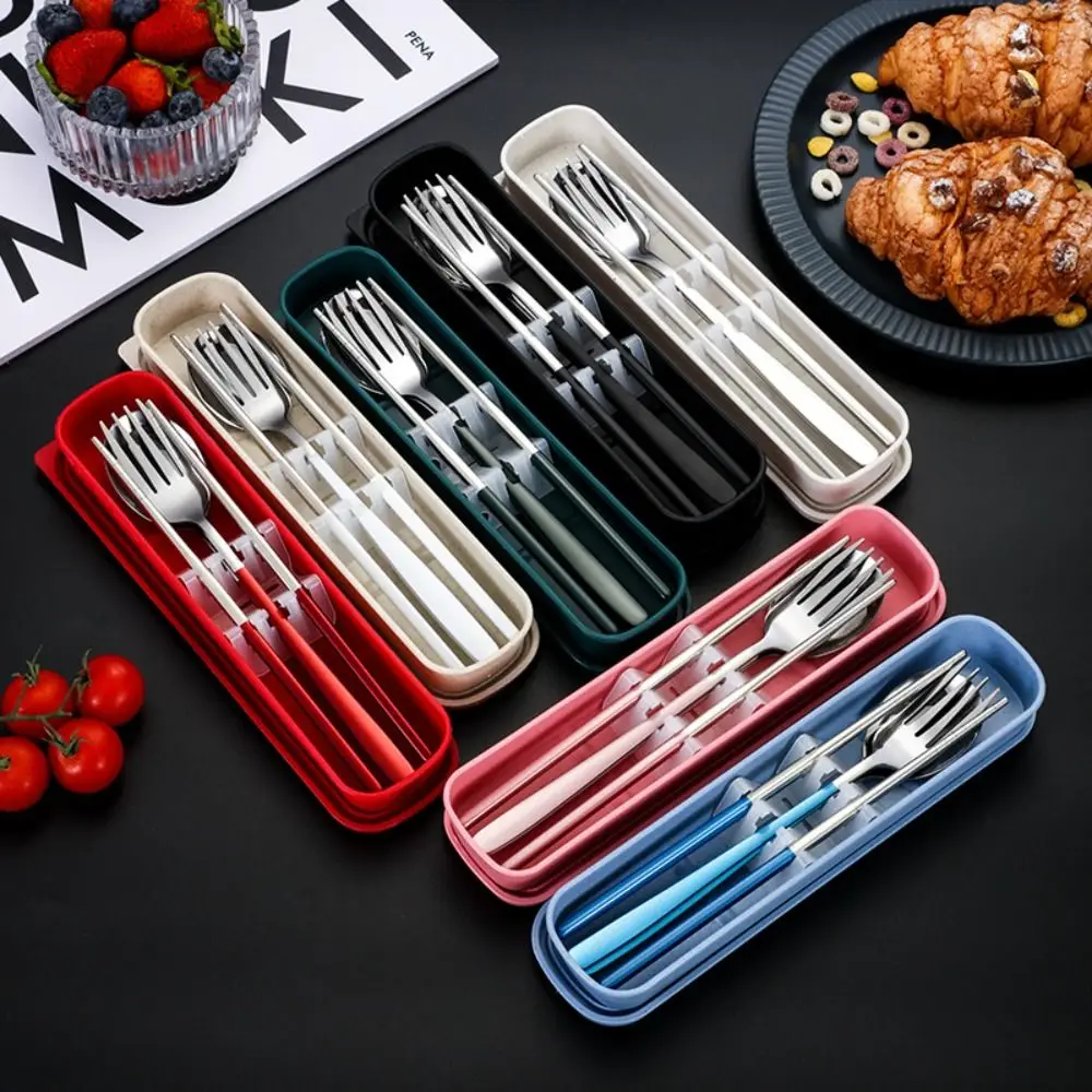 304 Stainless Steel Cutlery Set with Storage Case Korean Style Portable Tableware Set Home School Kitchen Dinnerware Services