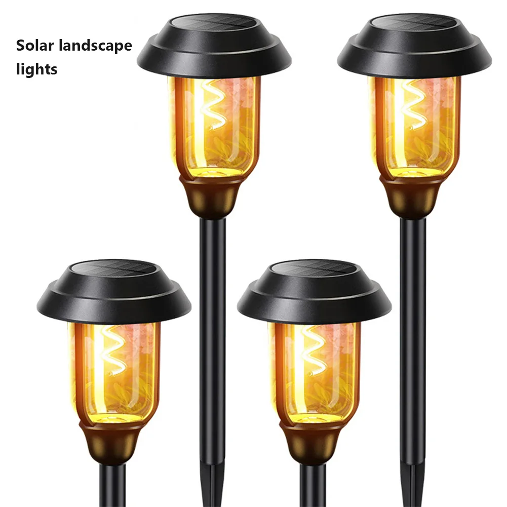 S-Shaped Tungsten Filamento Lâmpada, Outdoor Solar Pathway Lights, Waterproof Paisagem Luzes, Auto On and Off, 4 Pack