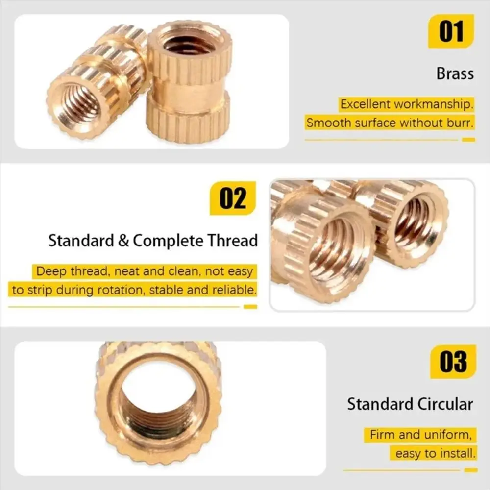 220 peças m2 m2.5 m3 m4 m5 m6 conjunto de calor de latão porcas de inserção usinadas de precisão resistência de alta temperatura porcas embutidas