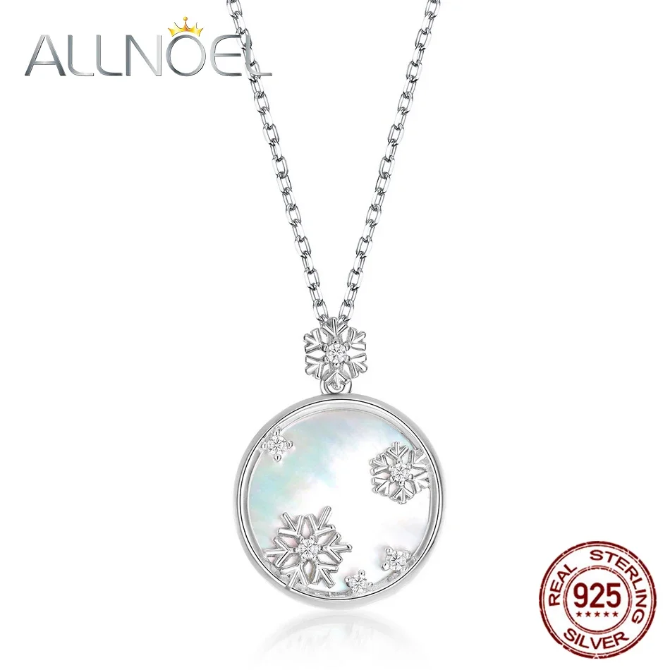 

ALLNOEL 925 Sterling Sliver Pendant For Women 15*15MM White Shell White Zircon Circular Necklace Engagement Fine Jewelry