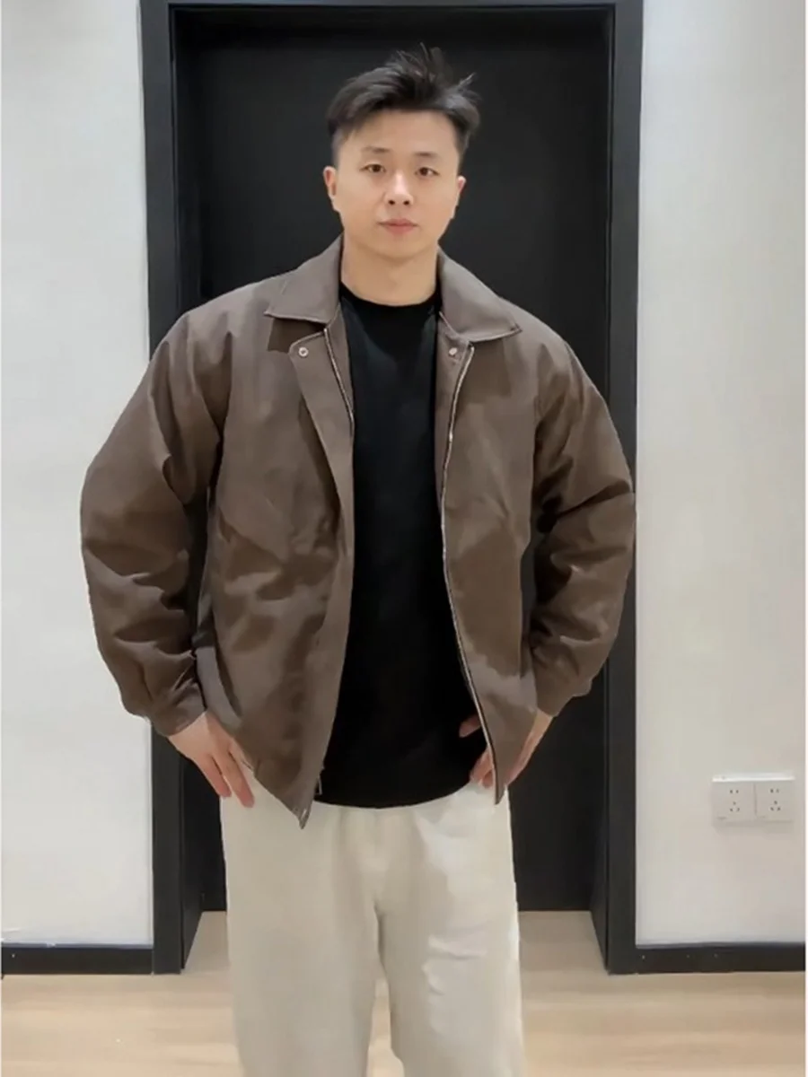 

Мужская байкерская куртка American Style, цвет кофе, хлопковая, зимняя, теплая, повседневная, с длинными рукавами, на молнии, Cleanfit