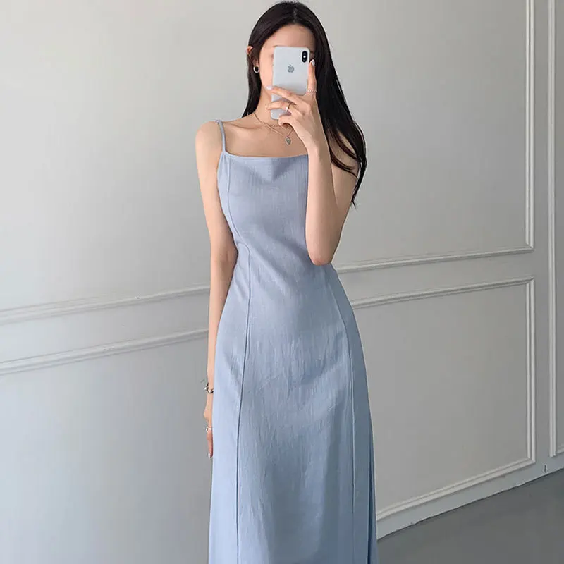 Summer New Women's Dress Strap Cotton Hemp A-line Skirt