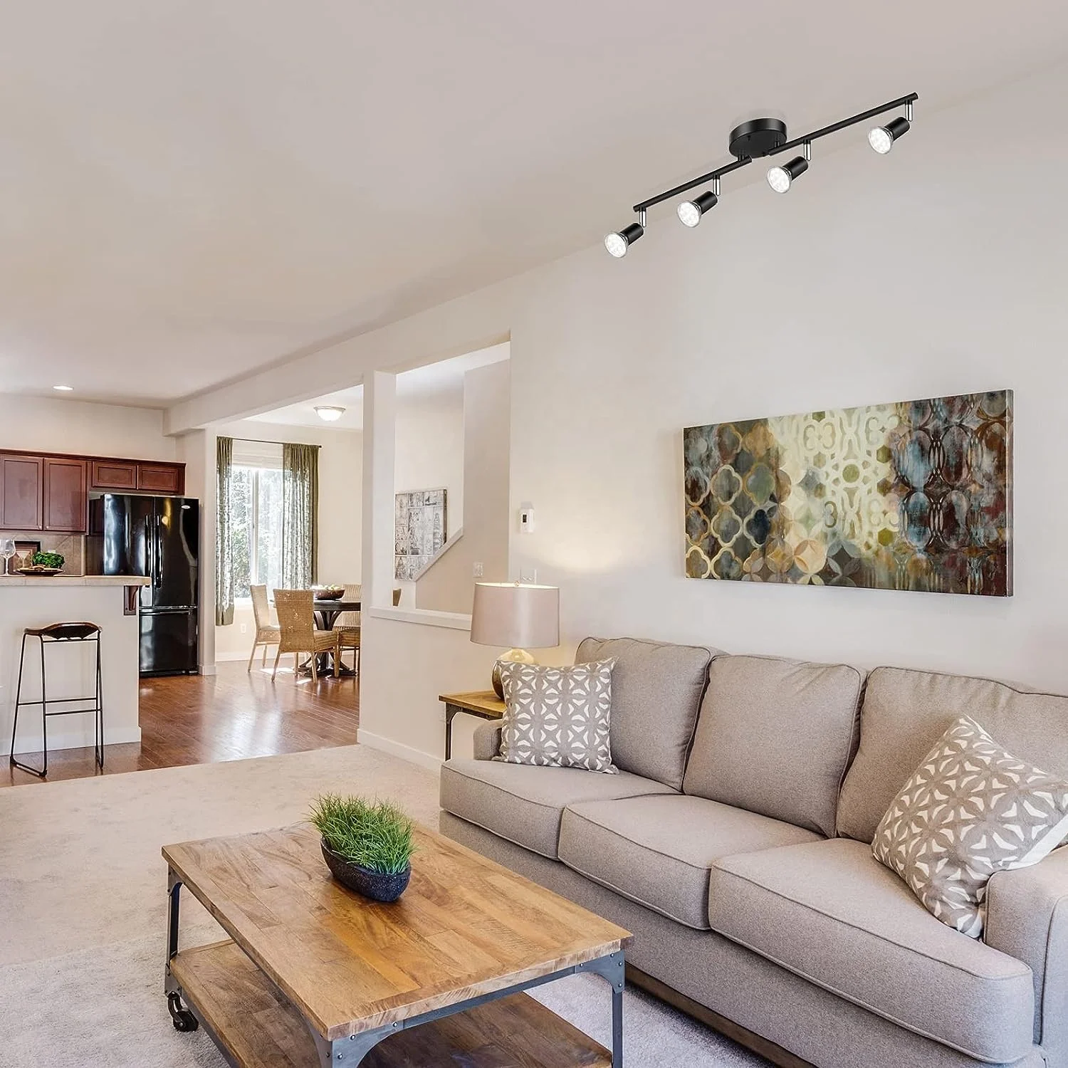 4 Light Track Lighting Kit, Black 4 Way Ceiling Spot Lighting Flexibly Rotatable Light Head Woholitable LED Lights