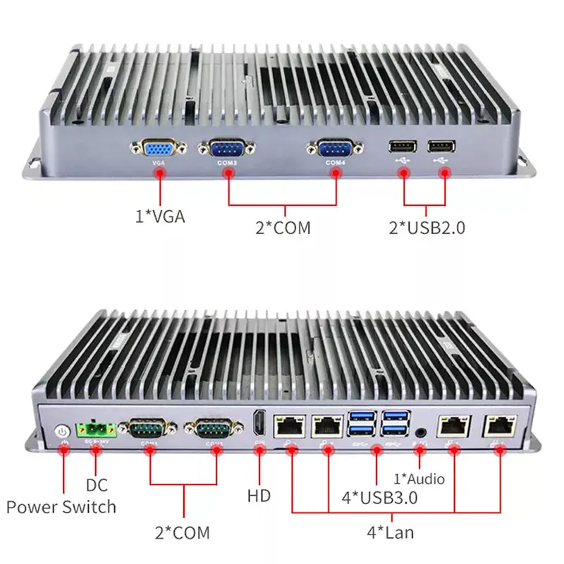 Partaker Fanless Mini PC Compter Industrial IPC Intel Core I3 10110U I5 8260U I7 10810U com 4 LAN TPM2.0 VGA HD 9-36V COM