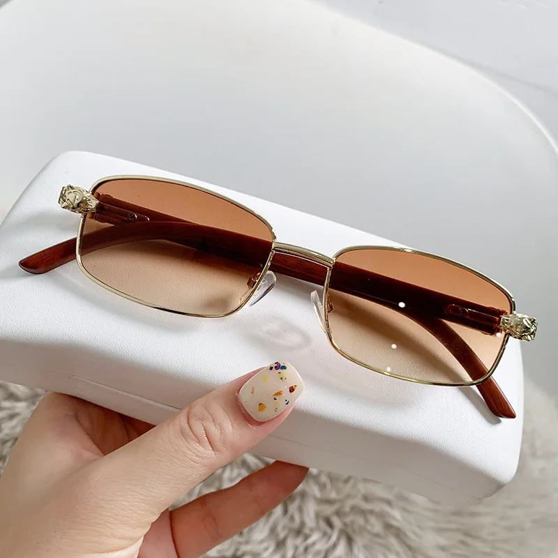 

Retro Wood Grain Leopard Sunglasses Ladies Travel Sunshades Fashion Driving Eyewear Trendy Hot Girl Photo-taking Eyeglasses