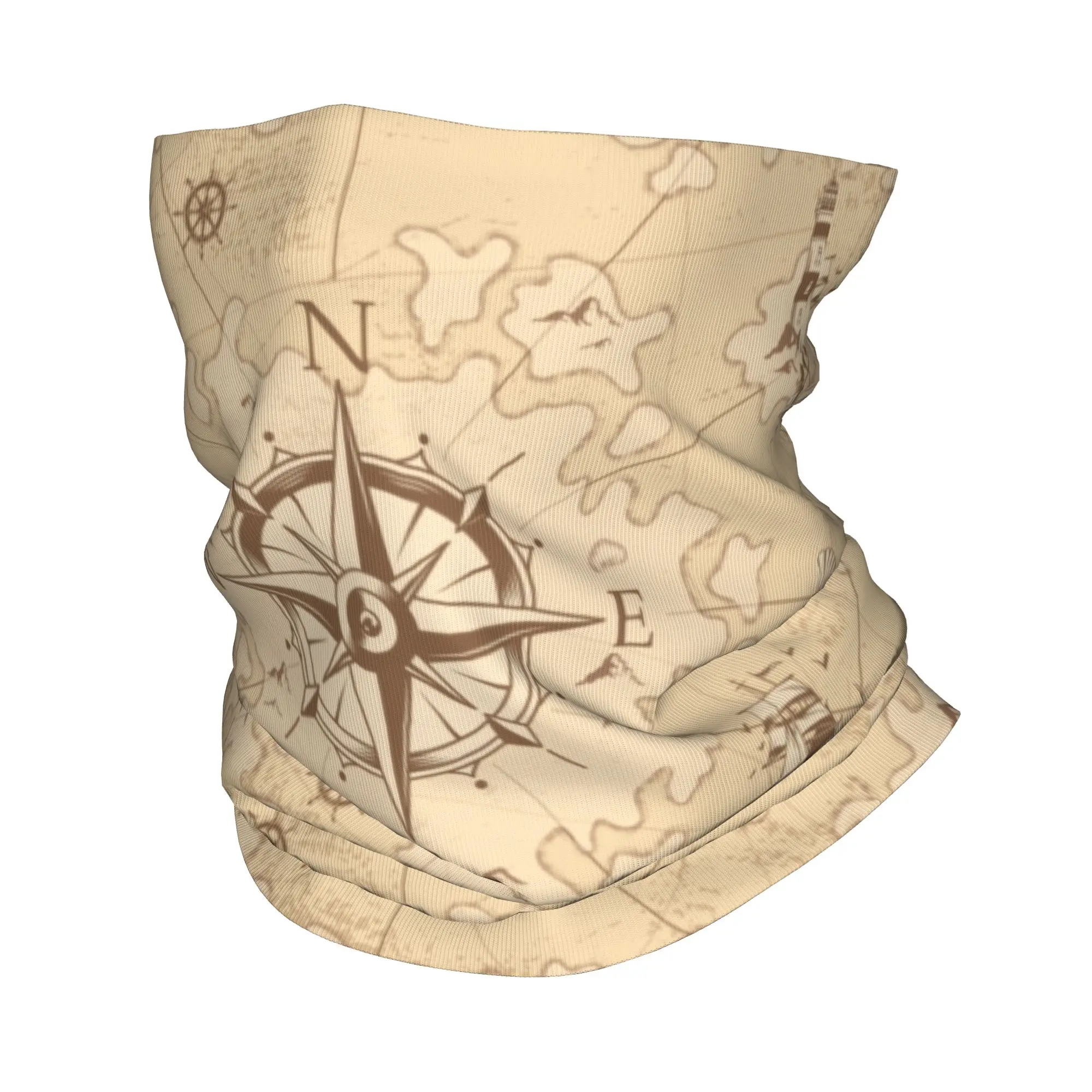 Vintage Pirate's Map Bandana Neck Gaiter Windproof Face Scarf Cover Women Men Nautical Compass Sailor Headband Tube Balaclava