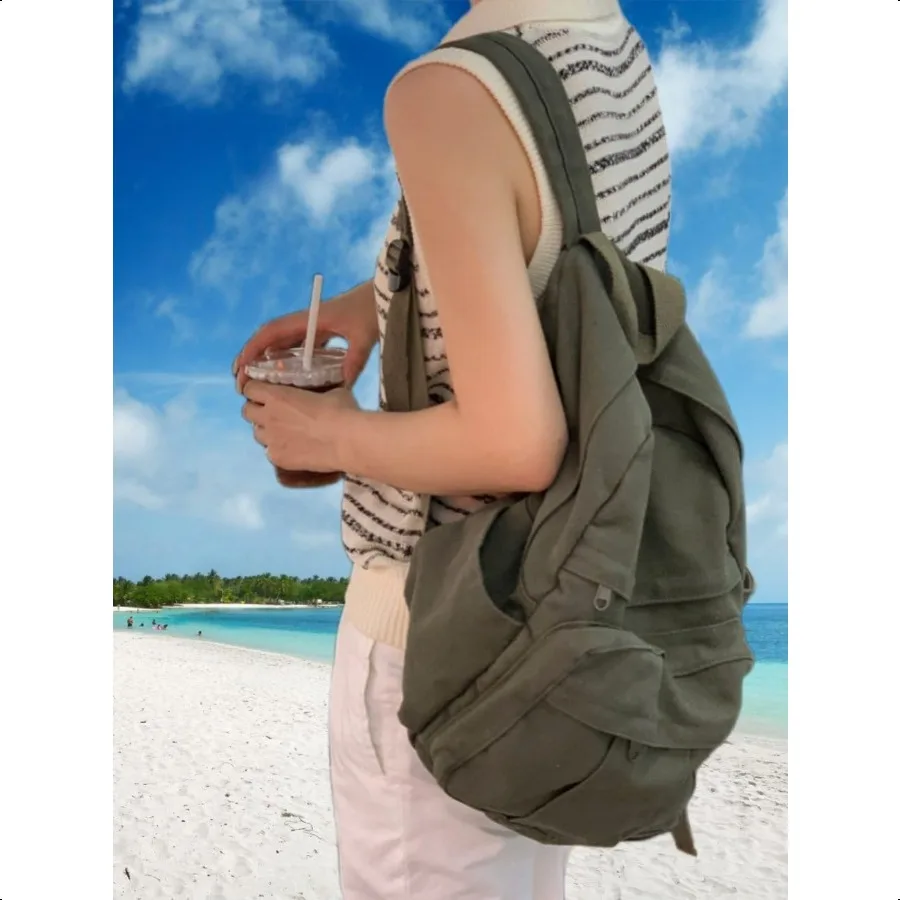 Mochila militar de lona verde para mulheres homens retro estética mochila básica para estudantes universitários do ensino médio viagem la