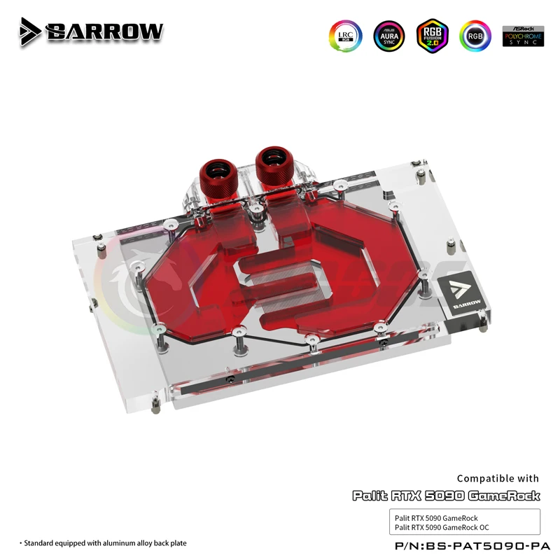 Barrow Graphics Card Watercooler for Palit RTX 5090 GameRock GPU Water Block ARGB 5V, Black/White Backplate, BS-PAT5090-PA