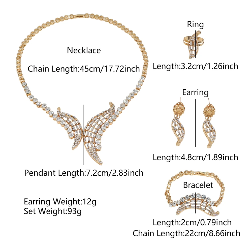 Luxury Bridal Jewelry Set for Nigerian Wedding Party Dubai Gold Plated Crystal Wing Choker Necklace Earrings Ring HC2502114