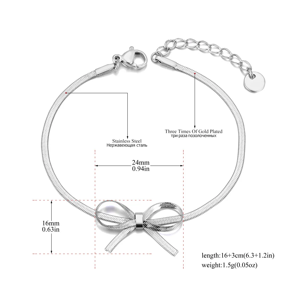 Lokaer Trendy Popular Snake Chain Bowknot Bow Charm Bracelet Bangle For Women Stainless Steel Waterproof Jewelry Bijoux B24020