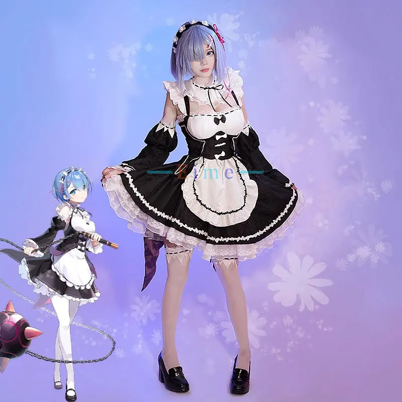 أزياء ريم التأثيرية أنيمي إعادة: الحياة في عالم مختلف ريم زي المرأة فستان لطيف الدعاوى خادمة ملابس زي الهالوين