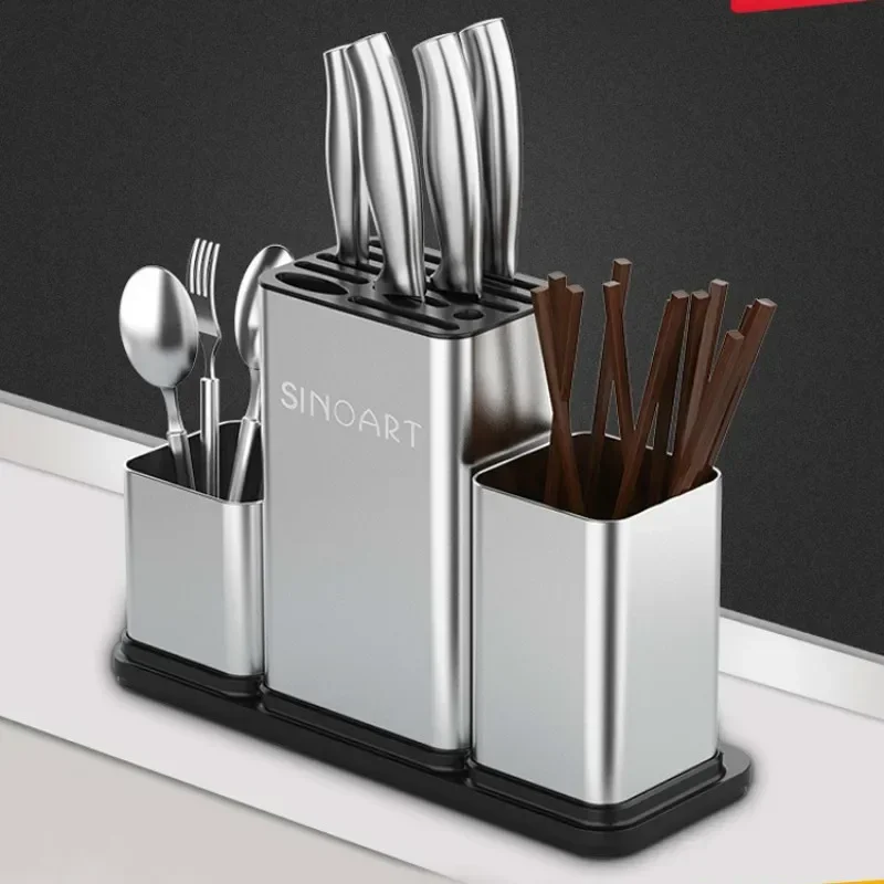 Kitchen Knife & Cutlery Holder - Drainage Storage Box with Water Tray, Organizer for Chopsticks & Spoons WF