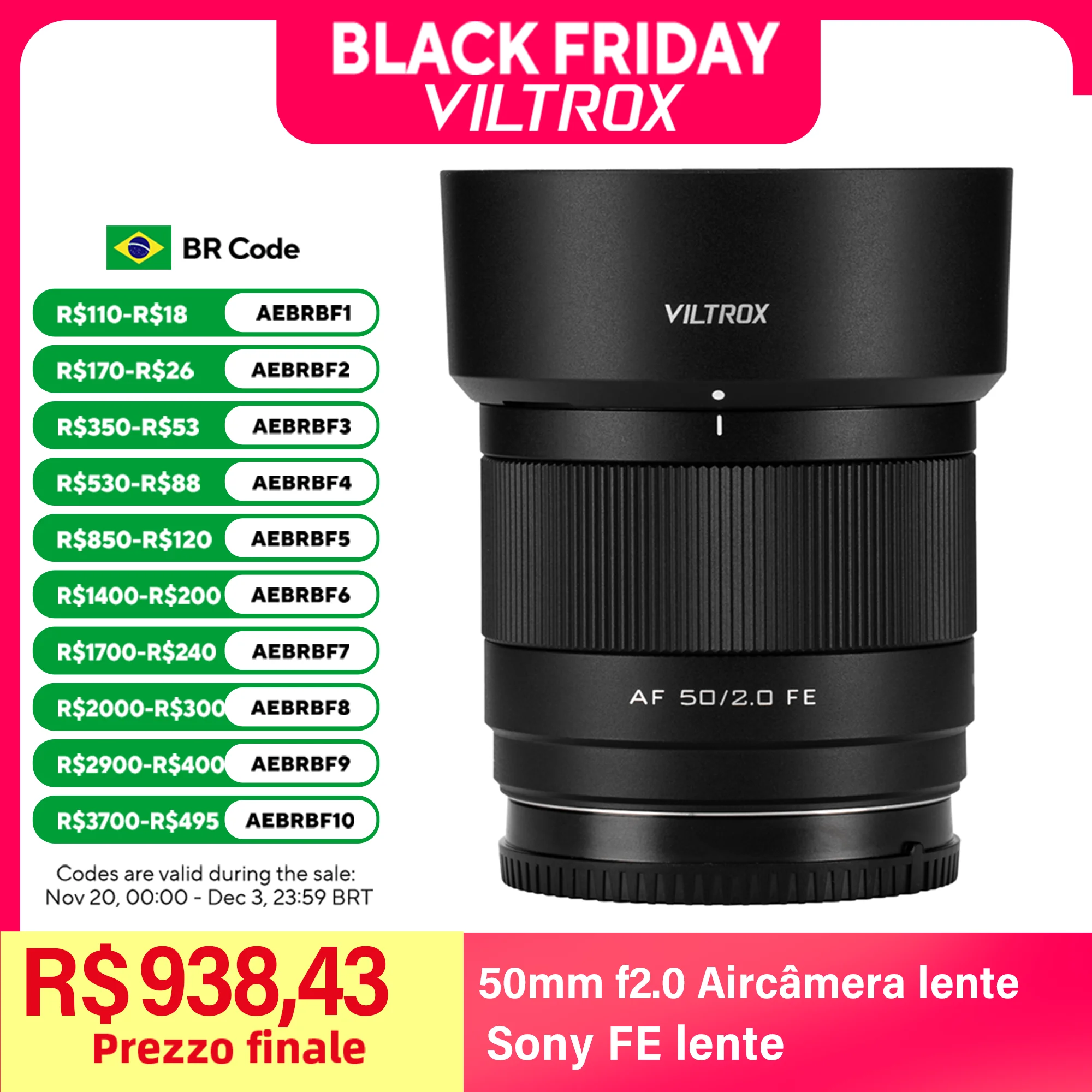 Viltrox AF 50mm F2.0 Air Full Frame Obiettivo della fotocamera Ritratto Vlog Obiettivo Prime per Sony E Mount Fotocamera A7C2 ZV-E10 FX30 ZV-E1 A7M4