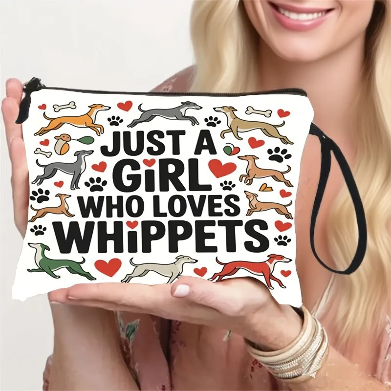 Illustrated Colorful Whippet Makeup Bag, Portable Toiletry Pouch with Zipper, Coin Purse, Ideal Gift for Dog Lovers