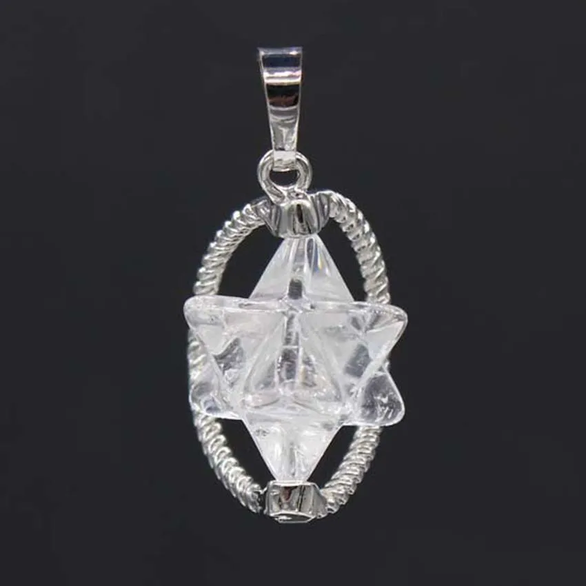 100-Unique 1 Pcs Classic Silver Plated MerKaBa Natural Rock Crystal Pendant For Amulet Jewelry