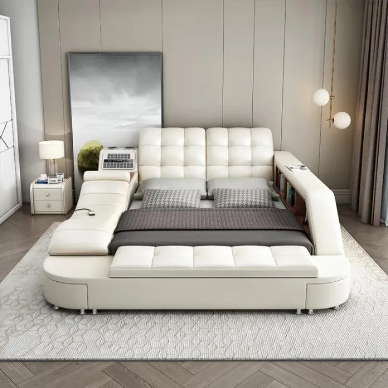 Bedroom double bed massage audio purifier large apartment leather bed multi-functional tatami storage bed