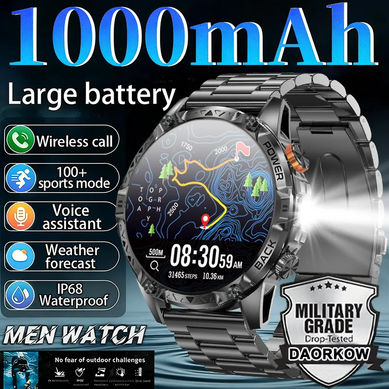 

Новые военные аккумуляторы емкостью 1000 мАч, прочные умные часы, встроенный двухдиапазонный GPS-компас, альтиметр, светодиодный фонарик, умные часы с Bluetooth-вызовом