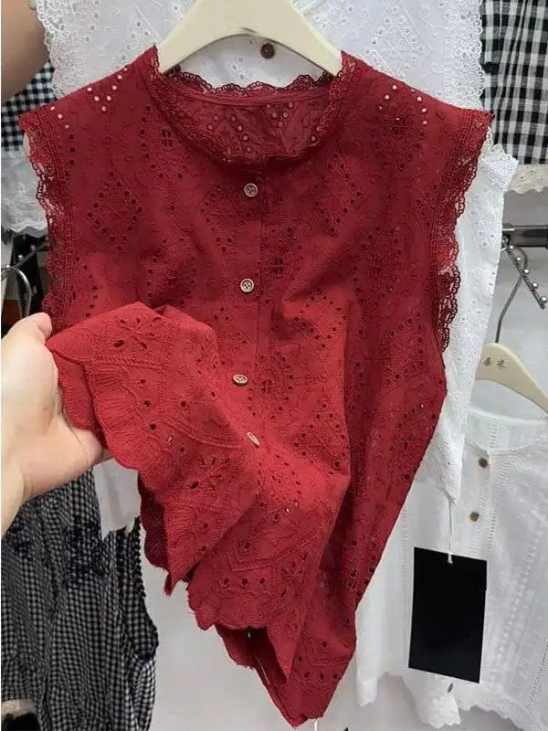 

Кружевной ажурный крючок с цветочным принтом Svel ort irt, женский летний топ 2024, новый кукольный топ, круглый жилет, модная женская блузка