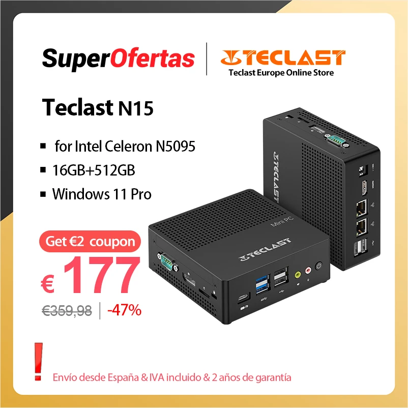 Teclast-Mini PC N15 con Windows 11 Pro, 16GB de RAM, 512GB de ROM, SSD, para Intel Celeron N5095, CPU 415g, peso ligero