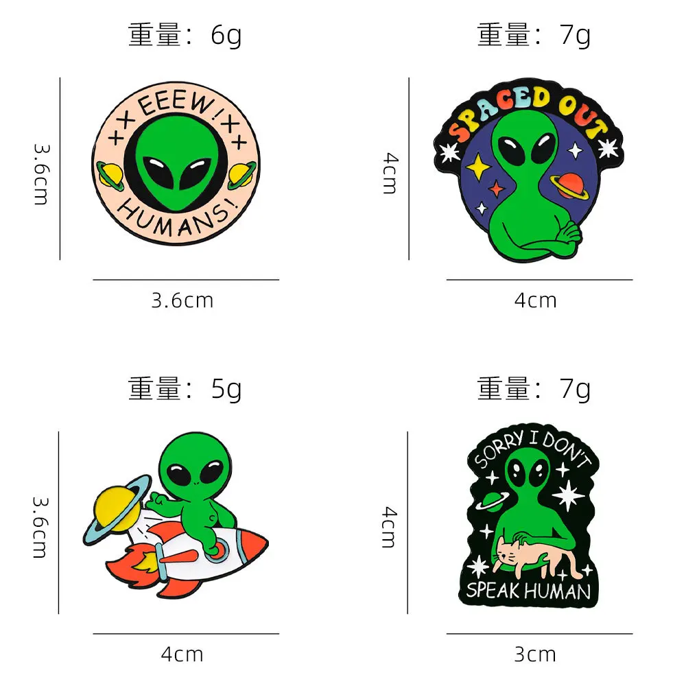 4pcs Cute Cartoon Anime Alien Enamel Brooch Creative Funny Lapel Pin Metal Badge Bag Accessories Backpack Gift for Kid Friend