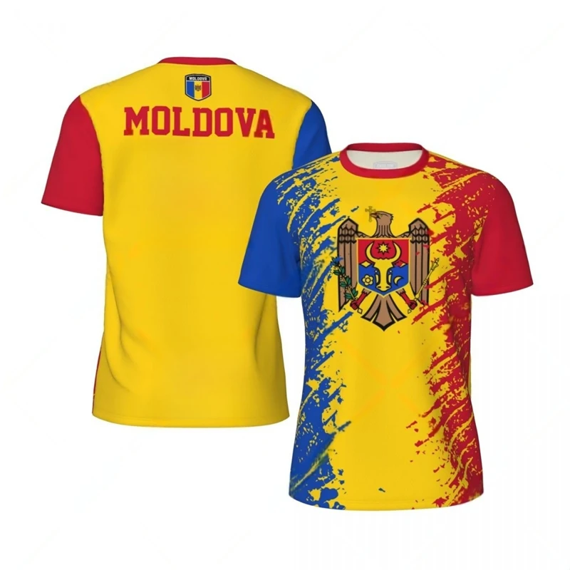 Fashion Moldova Flag Graphic Football T Shirts For Men Summer Trend 3D National Emblem Printed T-shirts Casual Oversized Tees