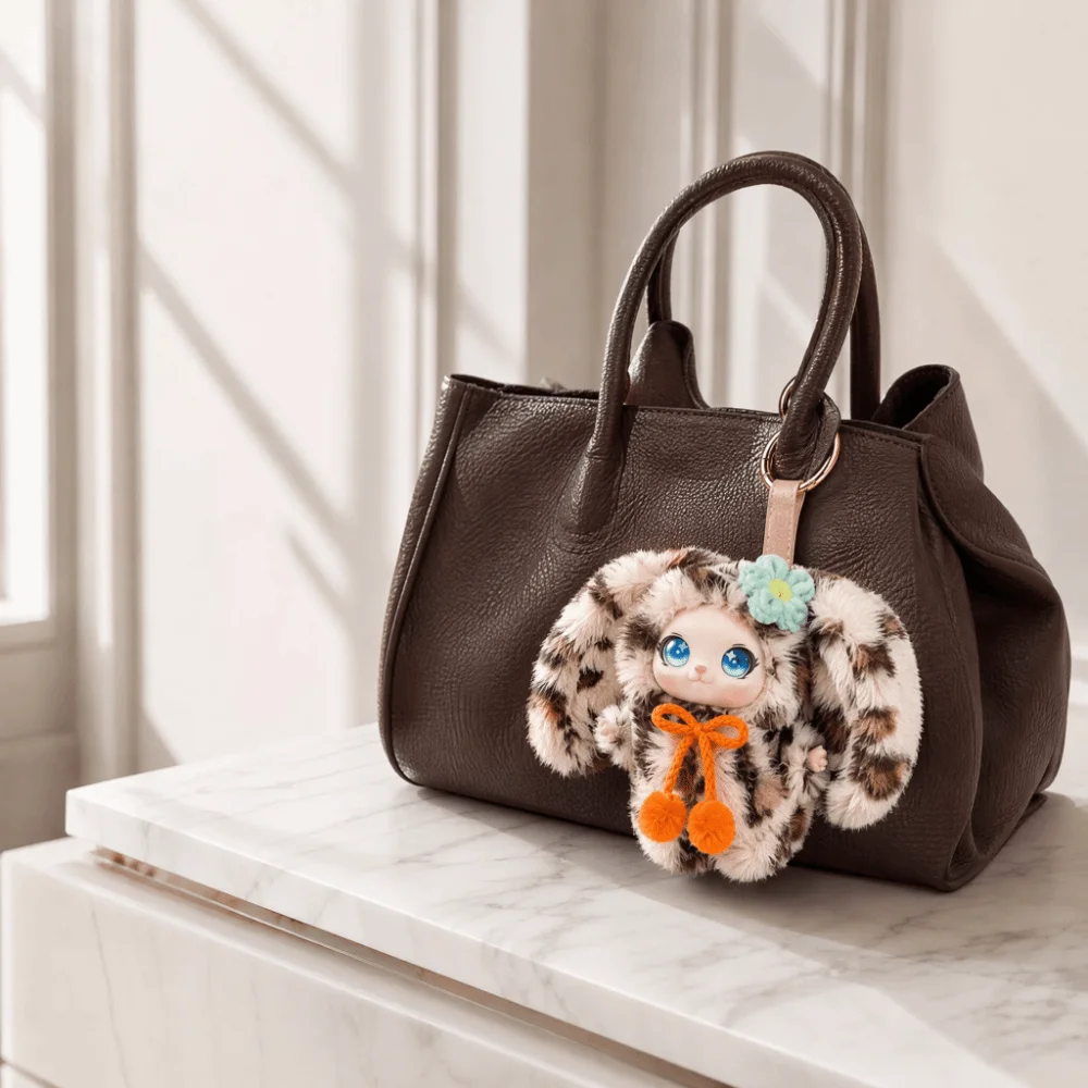 Cute Design Rabbit Ear Plush Keychain Flower Decoration Vinyl Face Bunny Vinyl Plush Keychain Plush Material