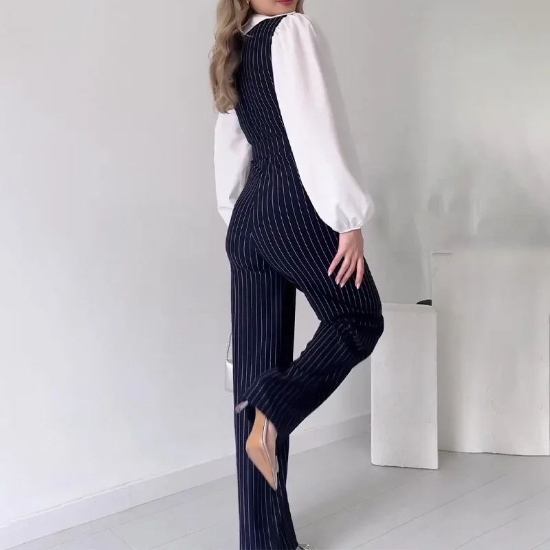 Broek Jumpsuit Elegante Vrouw Outfit Koreaanse Kantoor Pakken Voor Vrouwen Zomer Gestreepte Outfits Sexy Business Jumpsuit Voor Vrouwen