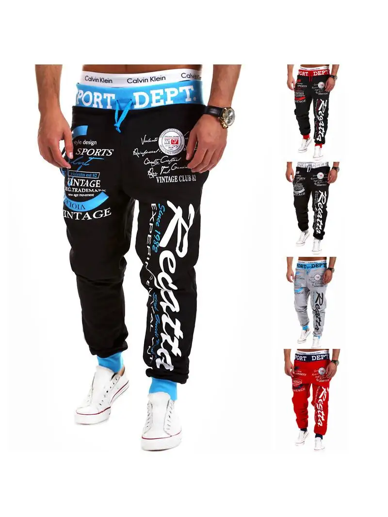 

Модные мужские спортивные брюки свободного кроя европейского размера из ткани с бамбуковым углем, с принтом, повседневные, для молодежи