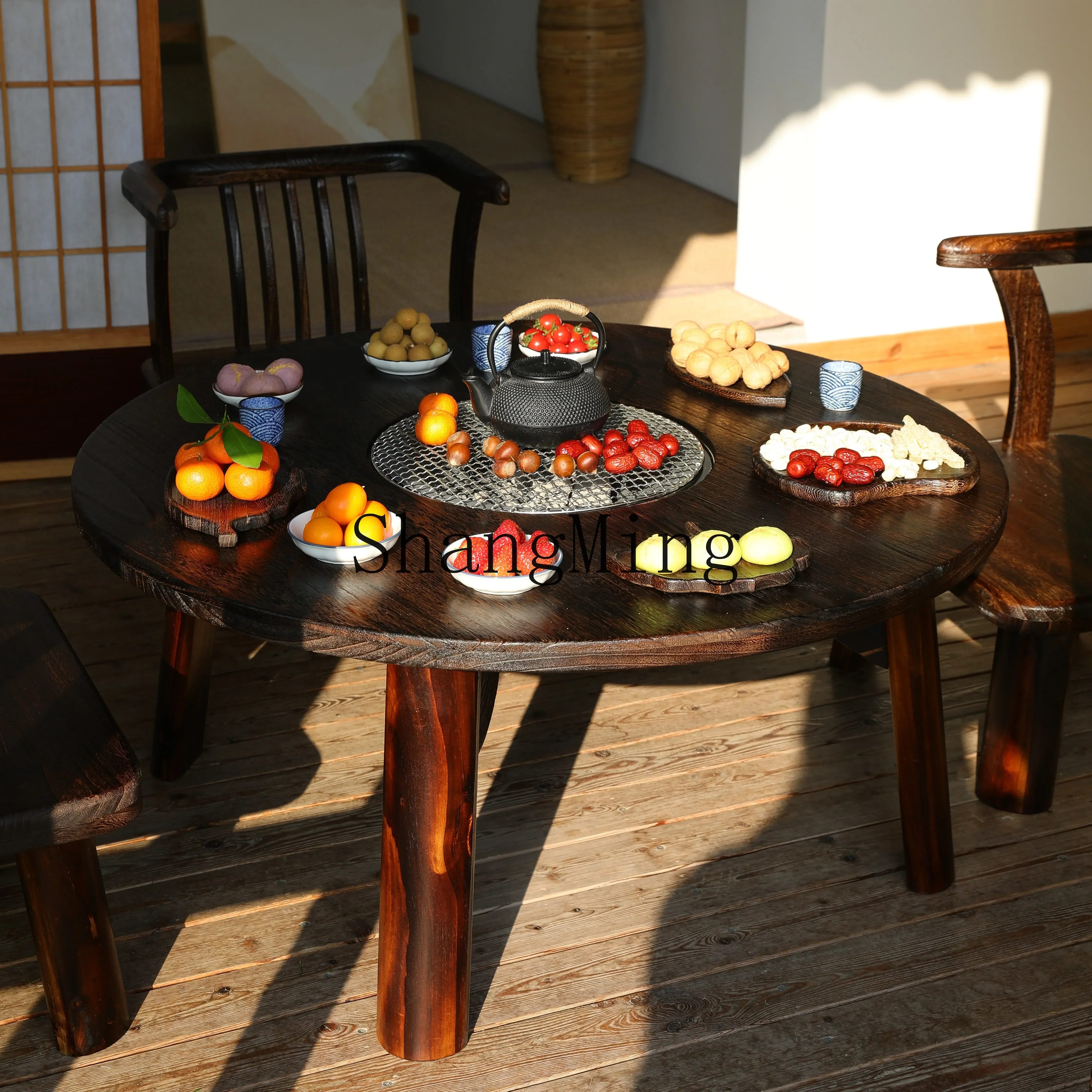 

FG outdoor patio barbecue table and chair solid woodhome stove cooking tea round table