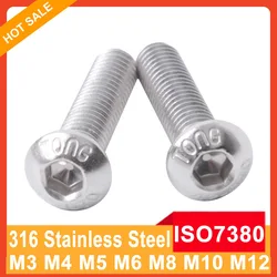 5-100pcs M3 M4 M5 M6 M8 M10 M12 Allen Round Head 316 A4 Stainless Steel ISO7380 Hexagon Hex Socket Button Head Screw Bolt