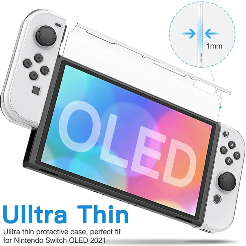 RISE-Case Dockable para Nintendo Switch, modelo OLED, funda protectora transparente para PC Con tapa para el pulgar para Joy-Con Switch OLED