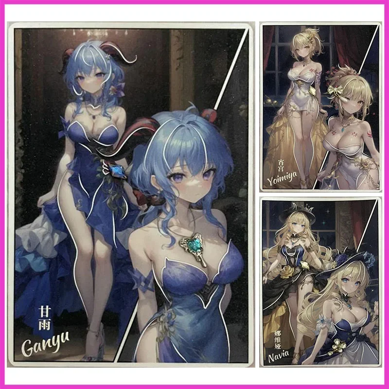 

Anime Goddess Story Rare A6 Diamond Refraction Tabletop Game Collectible Cards Ganyu Yoimiya Navia Toys for boys Birthday Gift