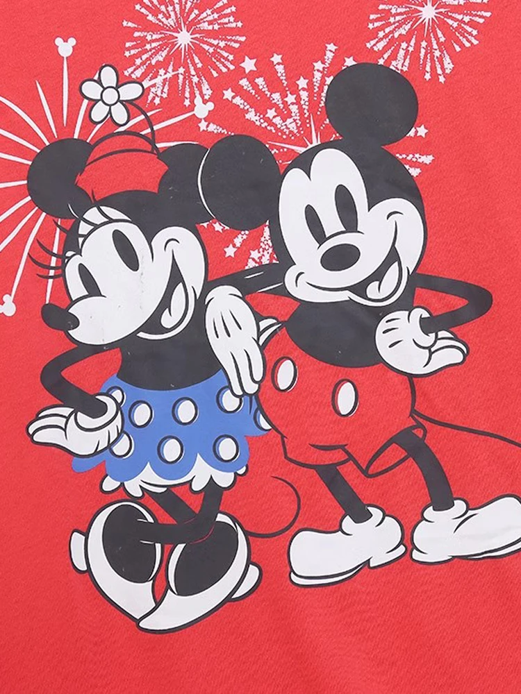 Disney Minnie topolino fuochi d\'artificio stampa cartone animato t-shirt moda donna o-collo Pullover manica corta Tee top rosso Streetwear