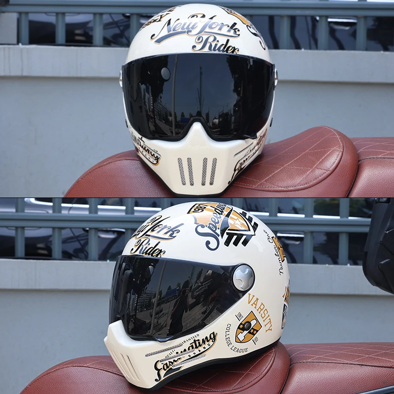 ORZ-728-Casco de Motocicleta Integral Vintage Unisex para Todas las Estaciones, Estándar DOT, ABS de Alta Resistencia, a Prueba de Golpes, para Motocicleta de Calle